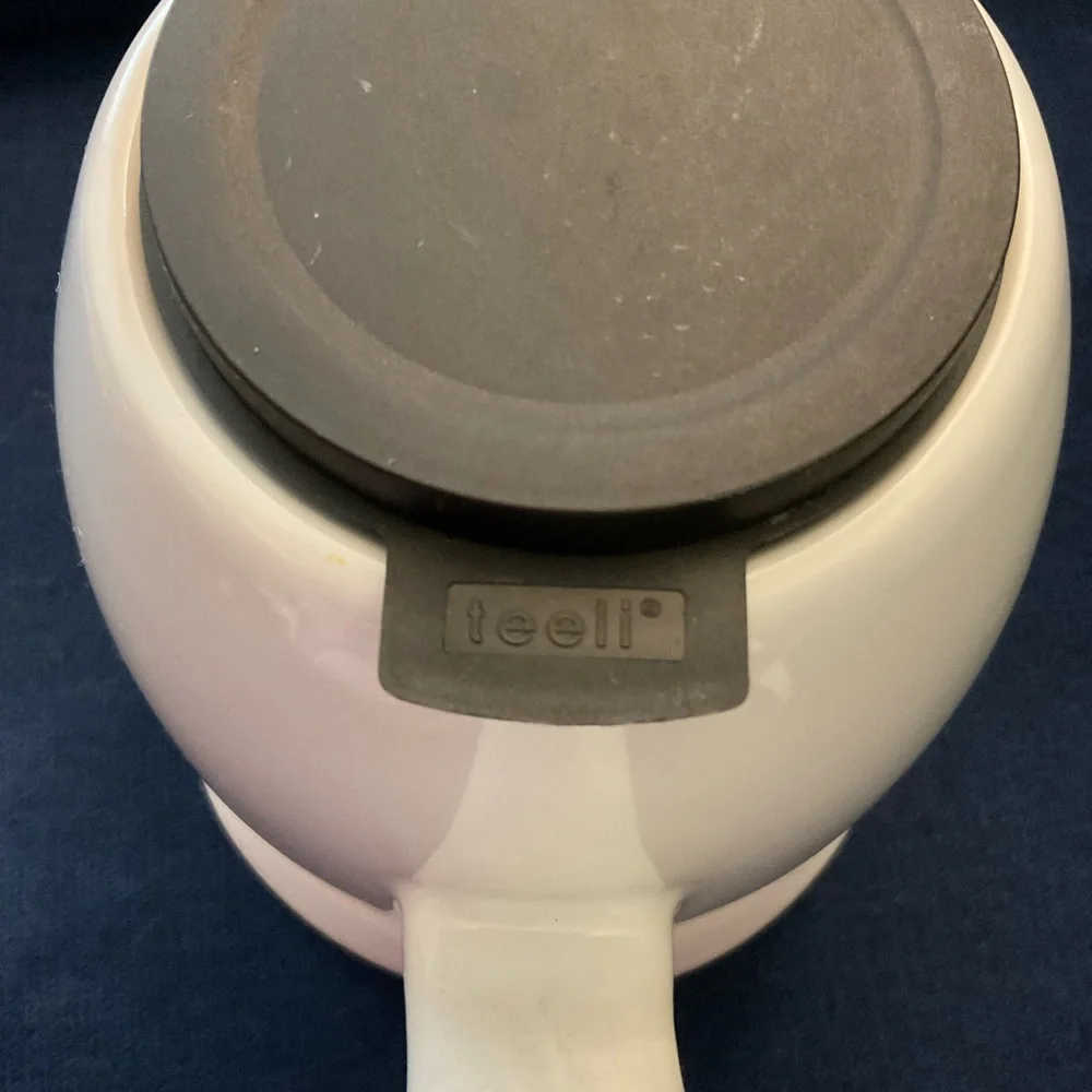 Crate&Barrel ceramic teapot with stainless cozy and infuser